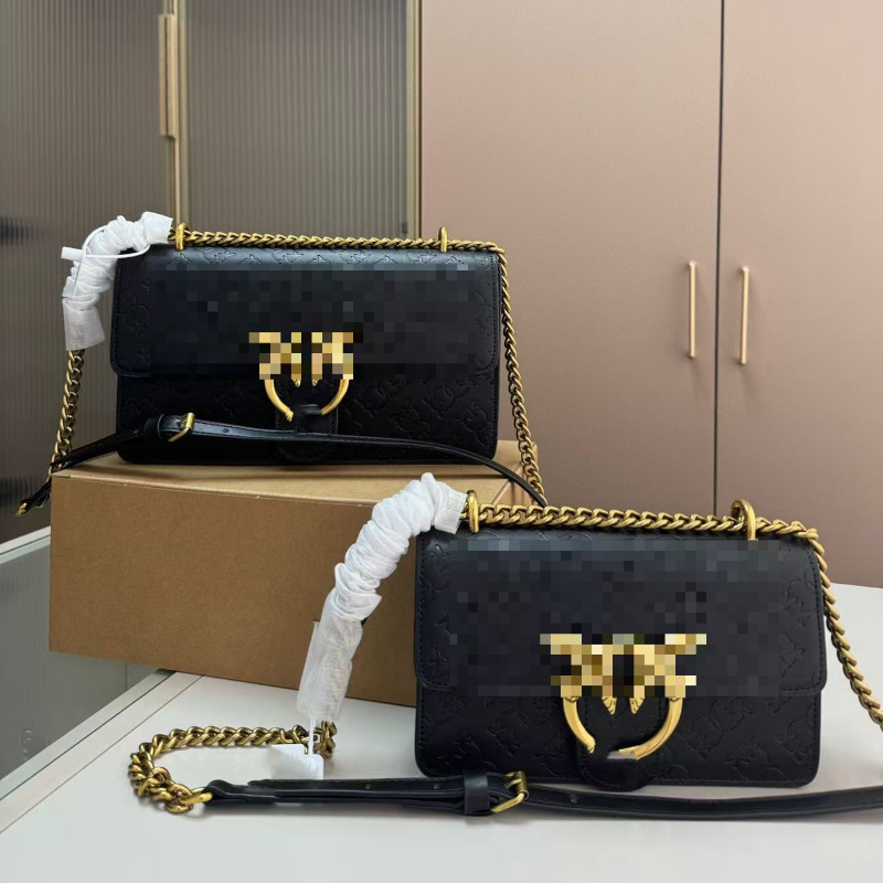 Brand Swallow Logo Bags Genuine Leather Chain Crossbody Bag Embossed Flap