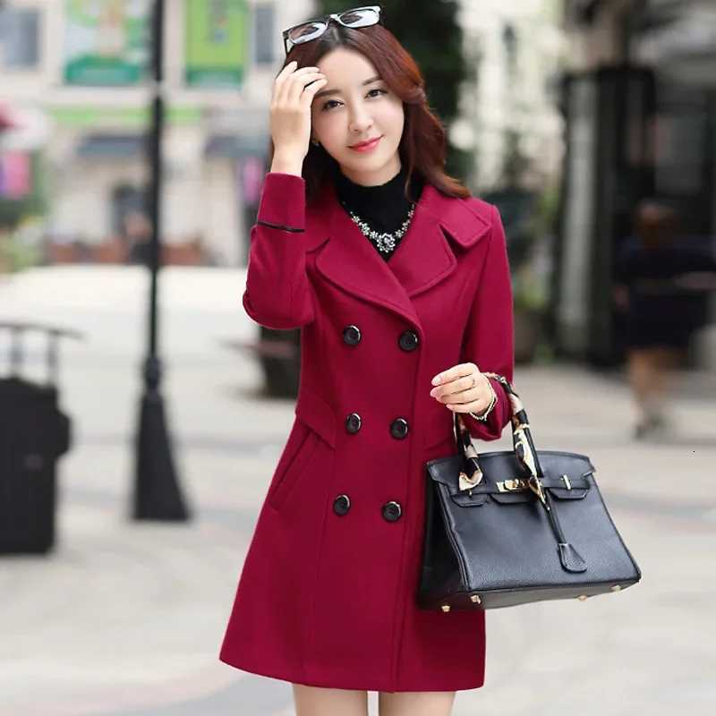 Womens Elegant Slim Fit Jacket with Double Row of Buttons Medium-Length Coats Korean-Style Top for Middle-Aged Women Z250813