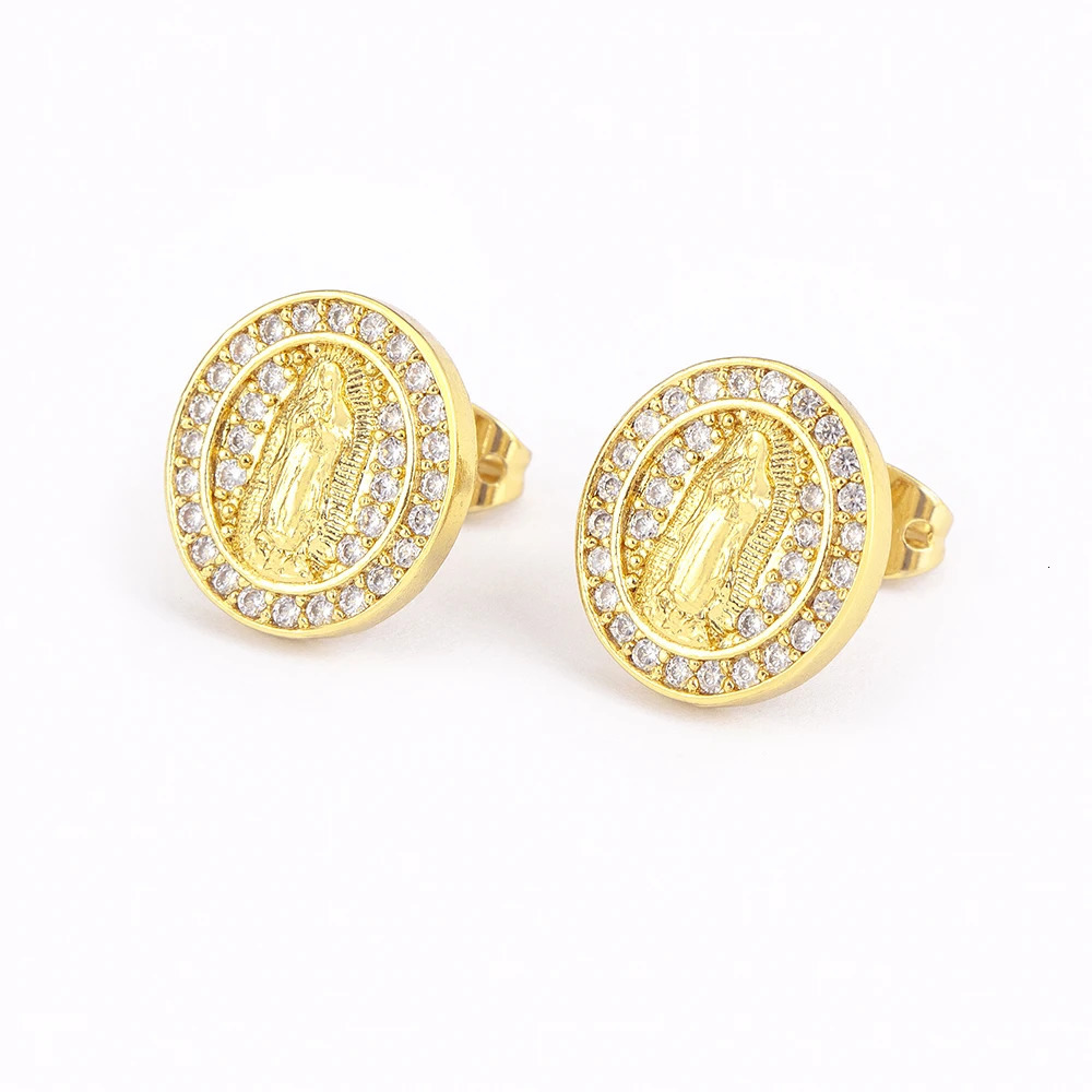 Nidin Arrival Retro Round Shape Sparkling Zircon Charm Earrings For Women Virgin Mary Believer Ear Jewelry Daily Party Gifts 250812