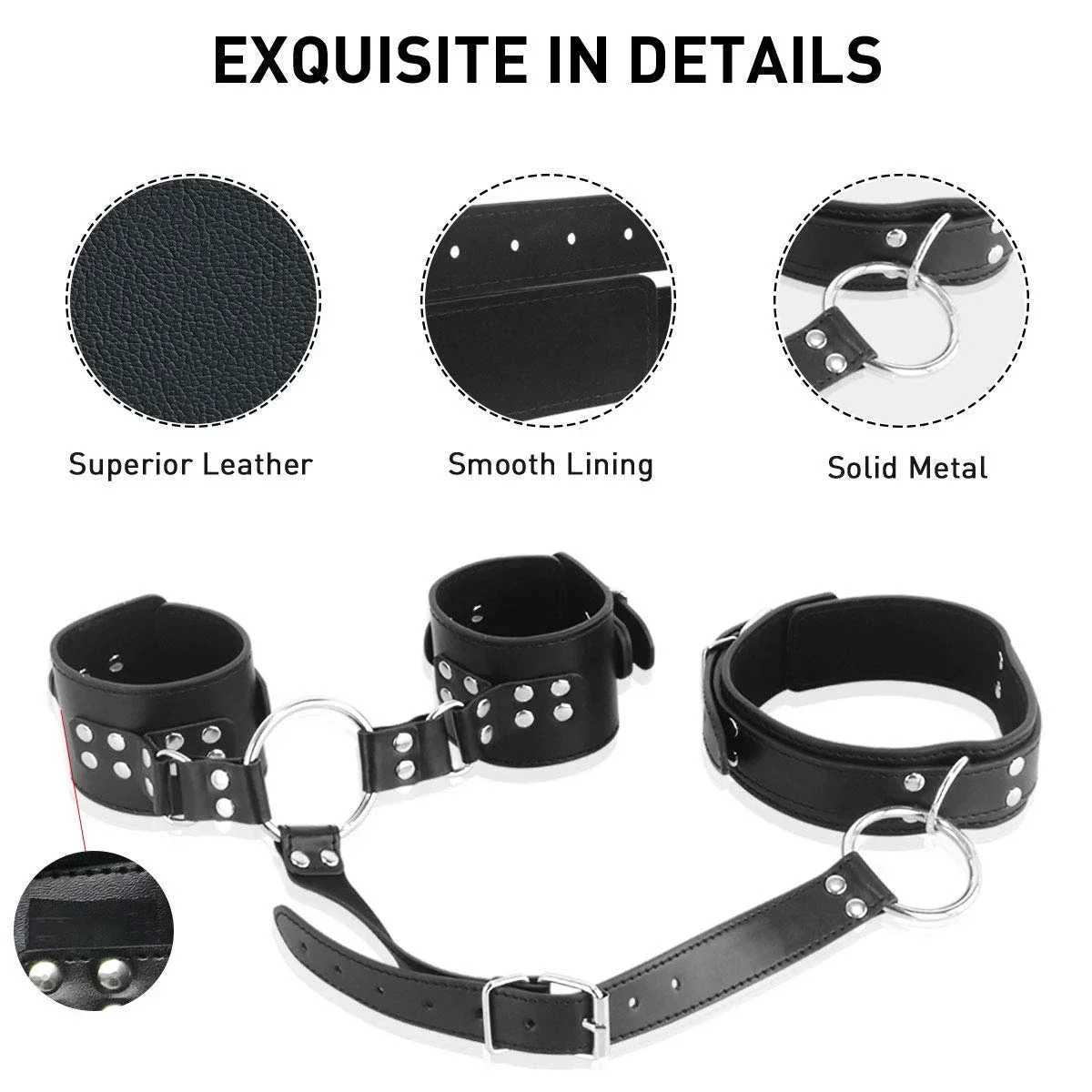 Neck to Wrist Restraints Kit with Nipple Clamps Gag Sex Toys for Women Adjustable Back Handcuffs Collar Bondage SM Sex Game Toys W250813
