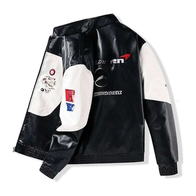 Racing Embroidered Thick Leather Pu Baseball Suit Couple Jacket Motorcycle Flight