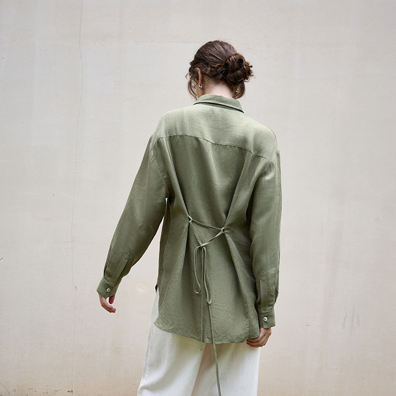 Tencel Natural Texture Long Sleeve Women's Shirt Jacket Autumn Winter French Style Elegant Waist Tie Linen Blouse