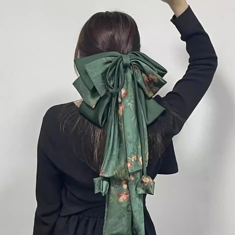 JLZXSY Floral Print Oversized Bow Hair Clip Multi Layers Satin Bowknot Barrettes Ponytail Clips for Girls Woman Hair Accessories 250812