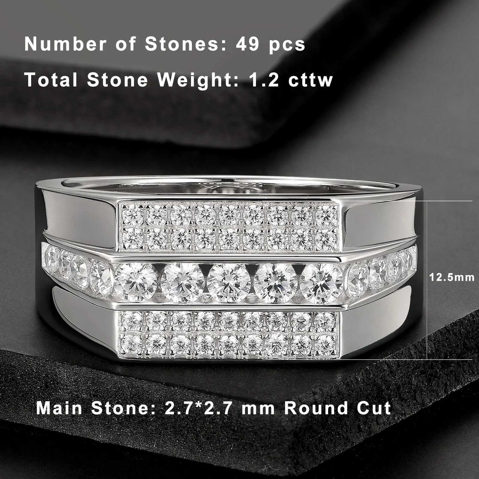 Newshe Full Moissanite Wedding Band For Men 925 Sterling Silver Engagement Rings Pave Brilliant Round Eternity Promise Ring W250812