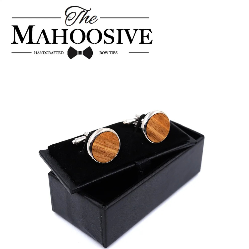 MAHOOSIVE Wooden Cufflinks Wedding Groom Round Zebra wood Cufflinks For Mens shirt accessories Casual Cuff Link mancuernas 250812