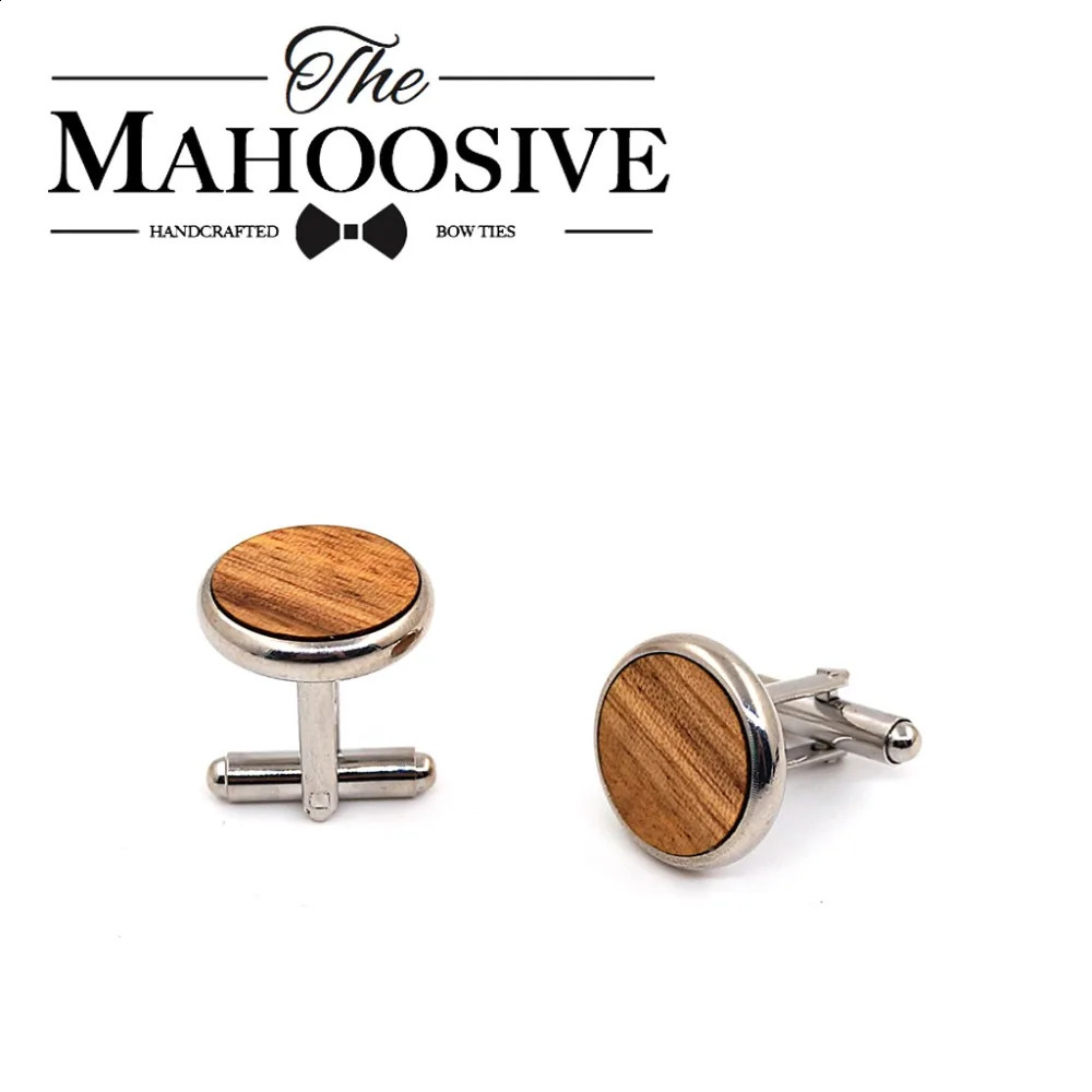 MAHOOSIVE Wooden Cufflinks Wedding Groom Round Zebra wood Cufflinks For Mens shirt accessories Casual Cuff Link mancuernas 250812