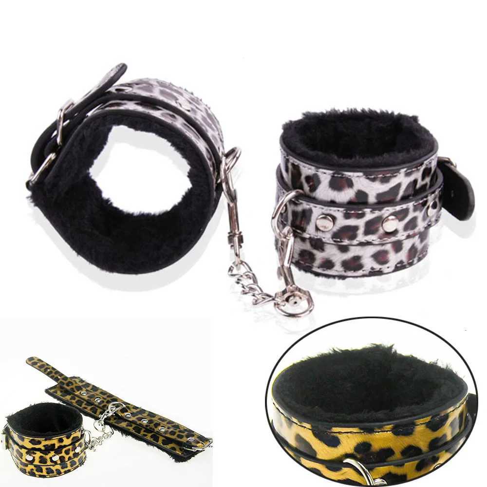Leopard Flirt Handcuffs Bondage Boutique Furry Leather Soft Harness BDSM Game Sex Toys Wrist Ankle Restraints Slave Fetish XJ250813