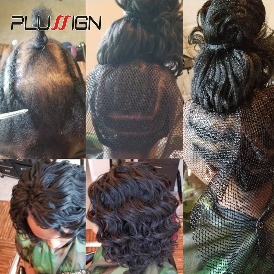 Plussign 5Pcs 100% Polyester Breatheable Fabric Black Hair Weaving Net Stretchable Hairnets Weaving Hairnets For Making Wigs 250812