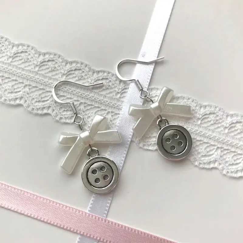 button bow dangle earrings gift aesthetic Y250812