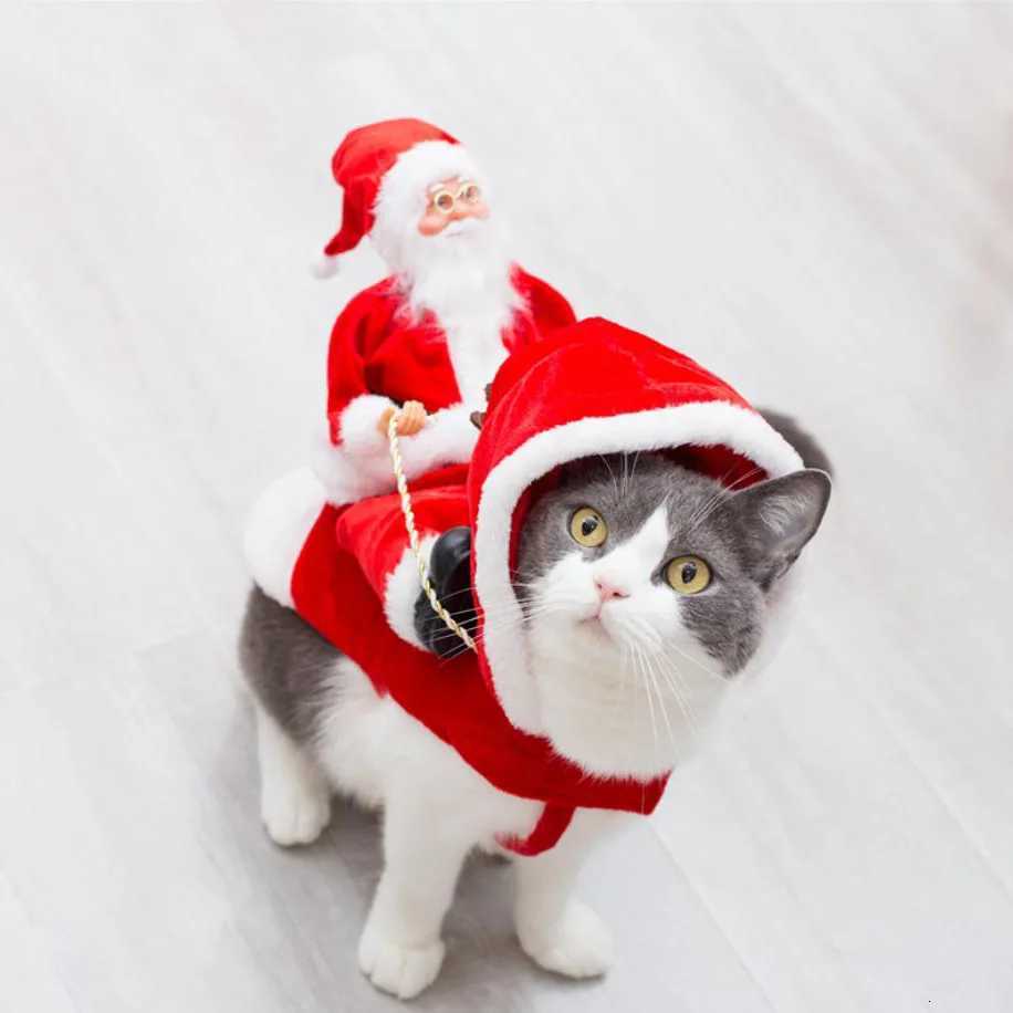 Creative Christmas Dog Costume Funny Christmas Santa Claus Riding on Dog Pet Cat Holiday Outfit Clothes Dressing Xmas XJ250813