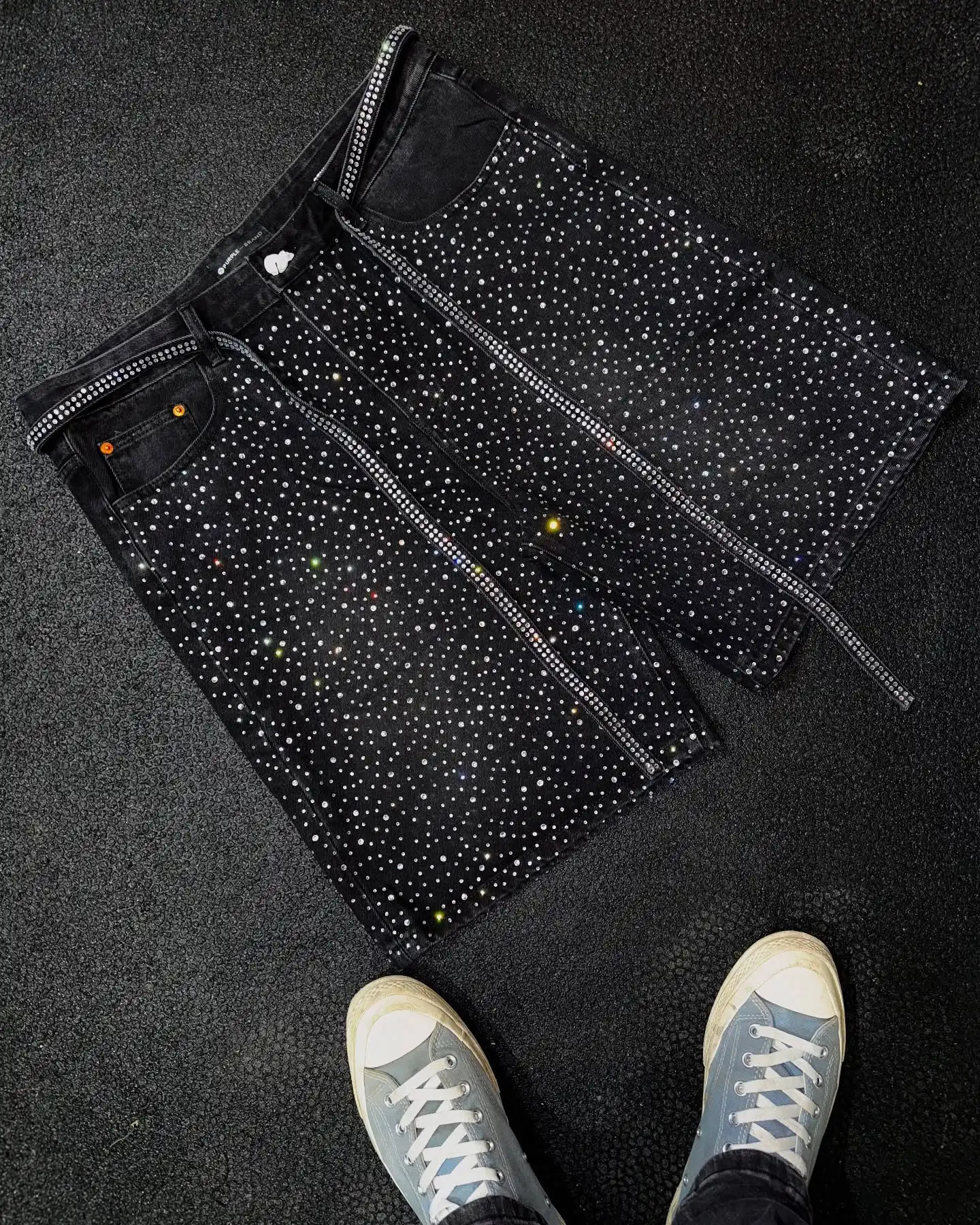 Streetwear Retro Full Diamond Sequin Denim Short Y2K Jeans Hip Hop Solid Color Washed Baggy Shorts Low Waist Over The Knee Pants 250812