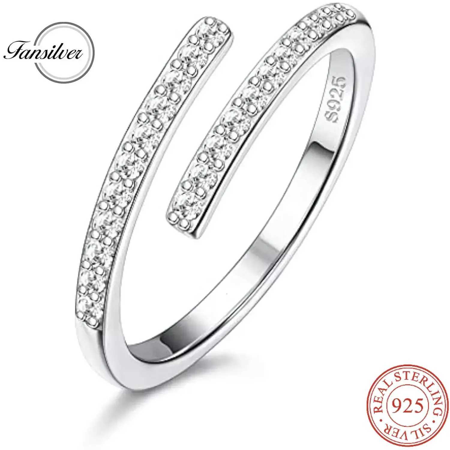 Fansilver Open Ring S925 Sterling Silver for Women Adjustable Cubic Zirconia Rings 2MM CZ Minimalist Open Ring for Gift W250812