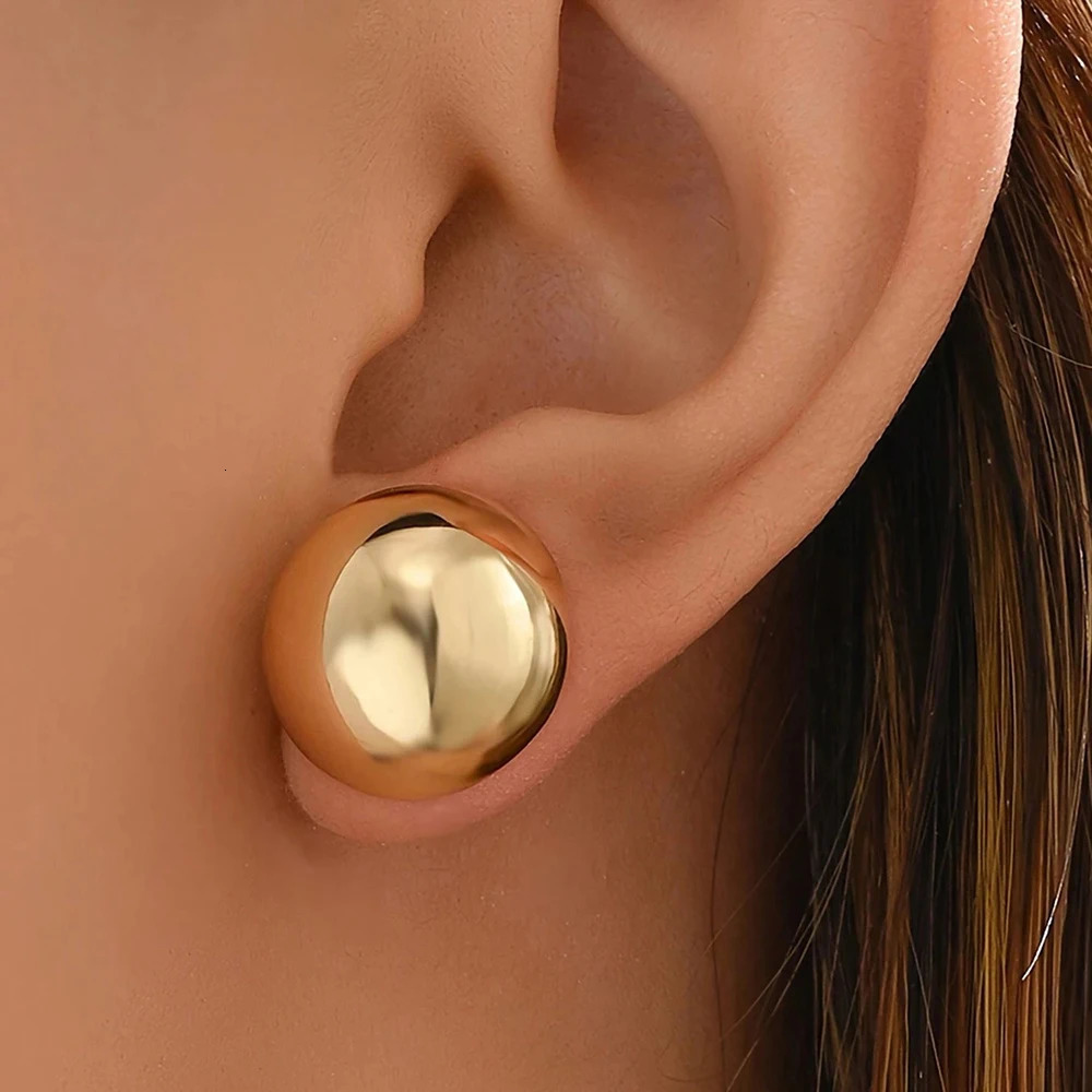 DGIDDK Stainless Steel Round Geometric Glossy Stud Earrings 18K Gold Plated Simple Earrings For Women Jewelry Everyday Matching 250812