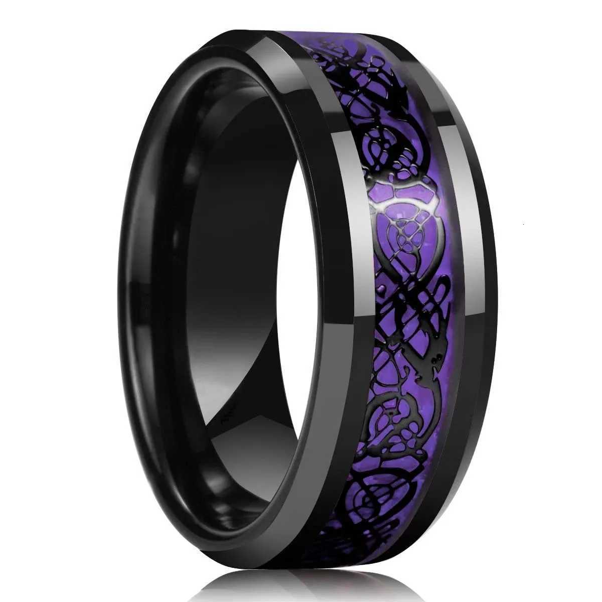 8mm Stainless Steel Celtic Dragon Rings For Men Inlay Purple Carbon Fiber Rings Wedding Band Jewelry Birthday Gifts W250812