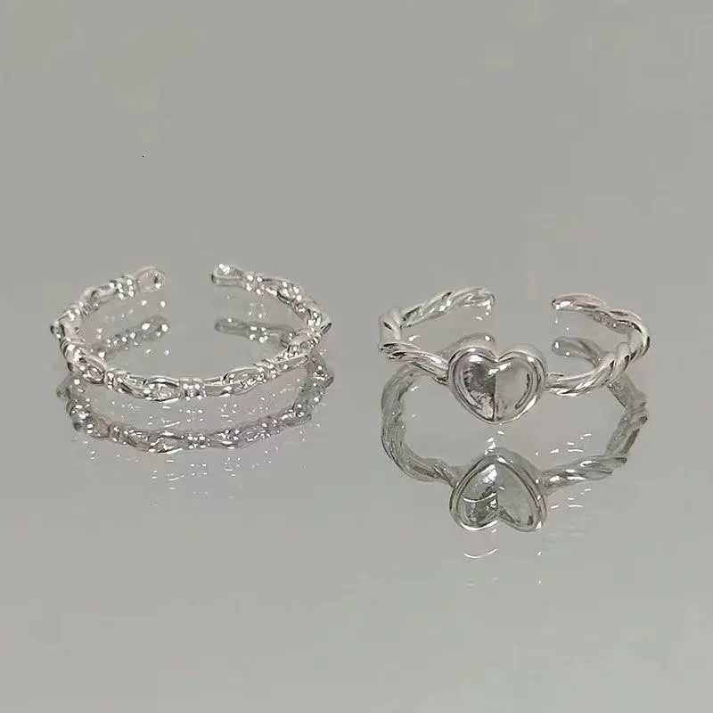 Simple Love Heart Chain Ring for Women Silver Color Opening Adjustable Ring Engagement Wedding Jewelry Fashion Girlfriend Gifts W250812