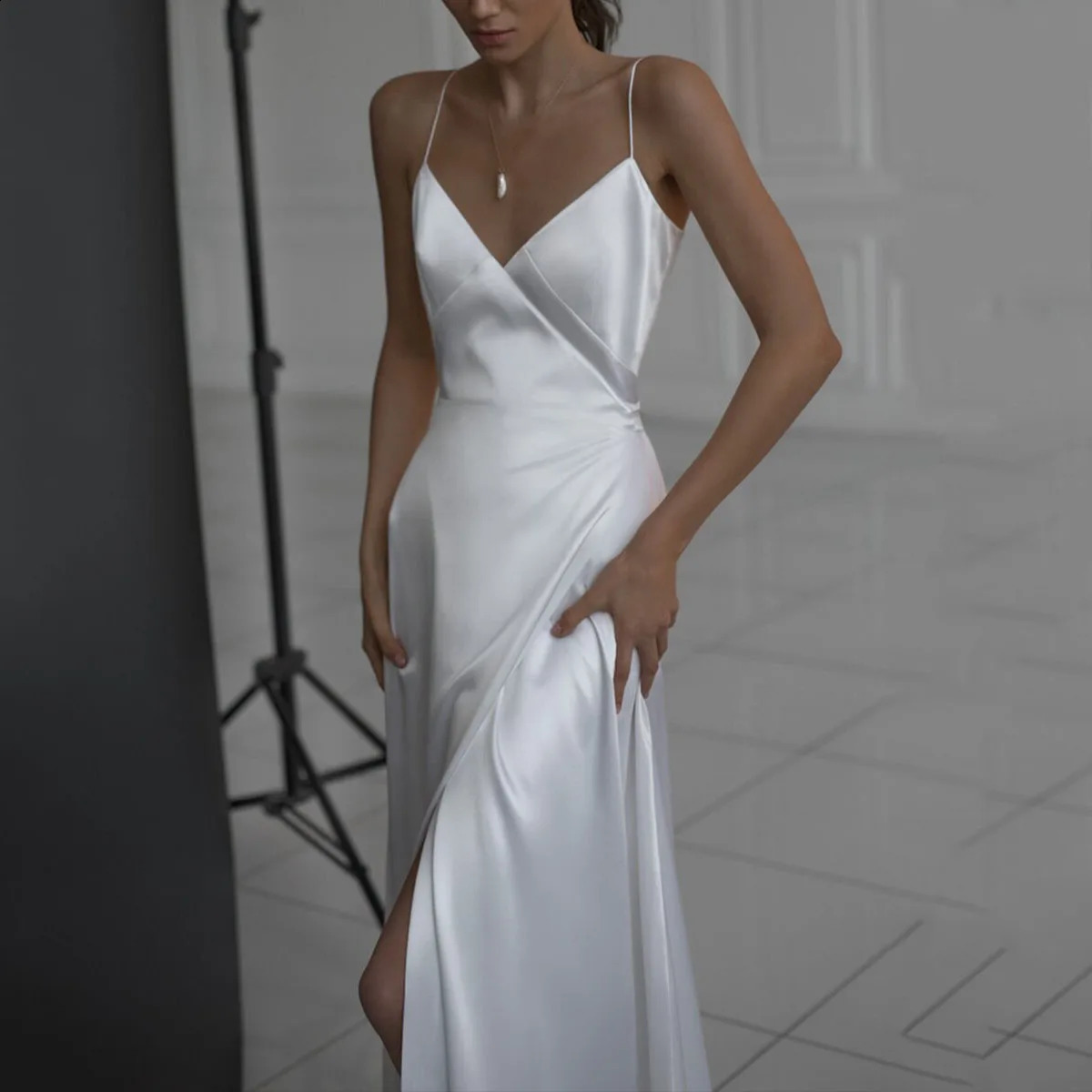 Elegant White Satin Evening Long Party Dres Sexy Slip Deep V Neck High Split Backless Maxi Summer Dresses for Women 2023 250804