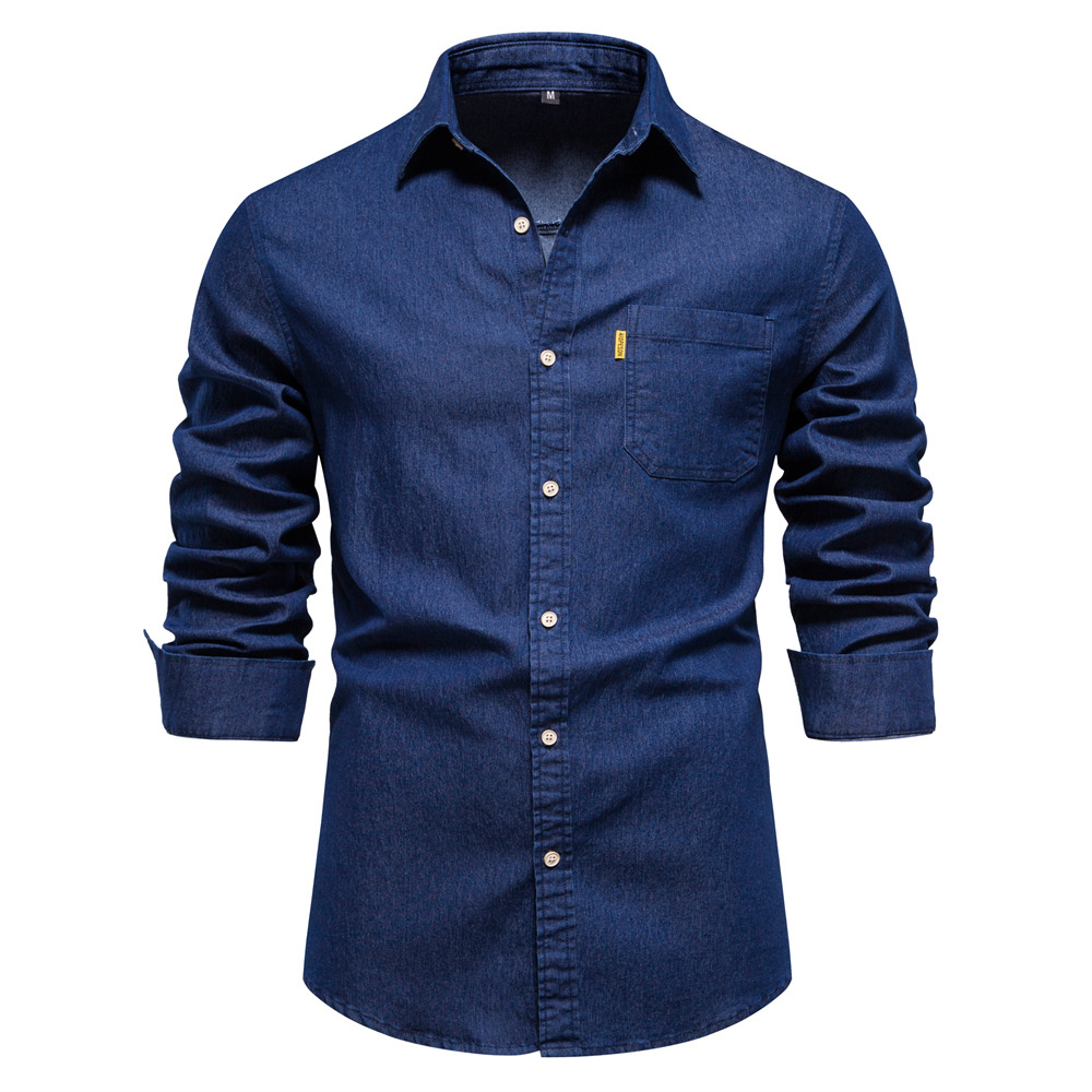 Designer men's denim shirt high-quality top no-iron shirt men's casual solid-color men's long-sleeved shirt European size: S-2XL