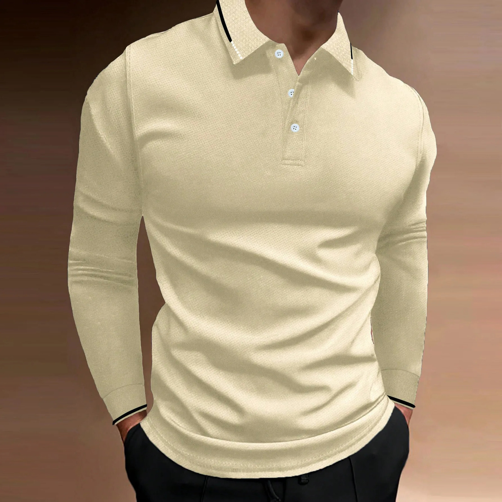 Autumn Mens Sports Fitness Casual Collar Long Sleeve Polo 250811