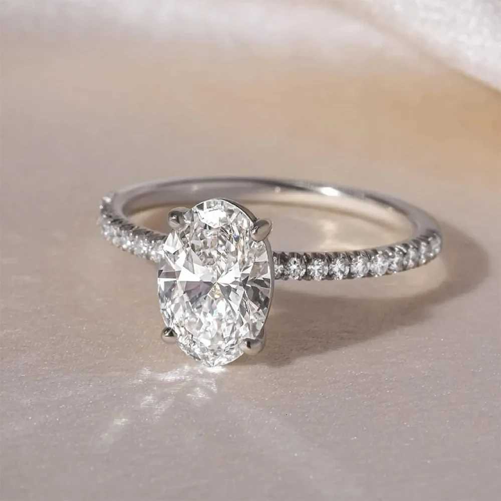 1/2/3/4CT Oval Cut Full Moissanite Engagement Rings for Women Solitaire Hidden Halo Diamond S925 Silver Wedding Band With GRA W250812