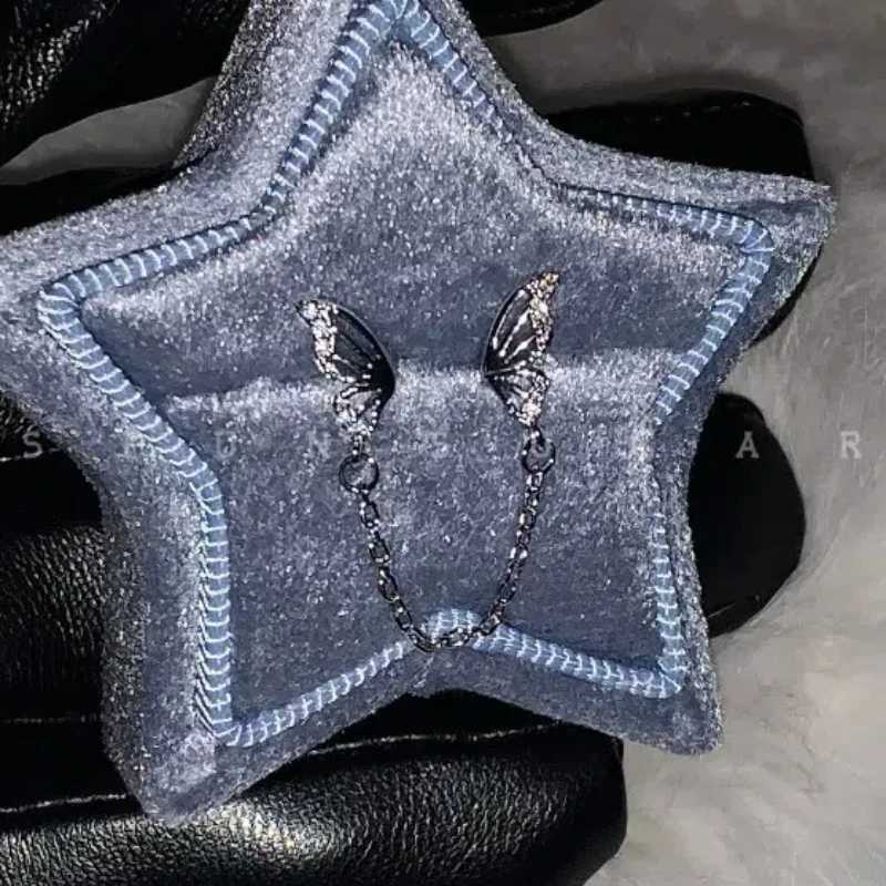 1PCS Sliver Color Butterfly Wing Chain Double Ear Hole Medical Titanium Steel Ear Bone Y2K Earring for Women Y250812