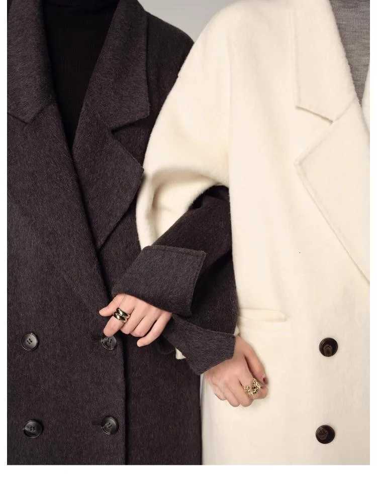 Double Breasted Office Lady Long Woolen Jackets 2024 Autumn And Winter Suit Collar Loose X-Long Rabbit Hair Women Wool Coats Z250813