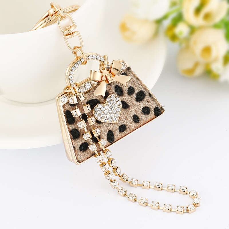 New Leopard Print Bag Shape Pendant Personalized Handbag Keychain Ring Exquisite Ornament