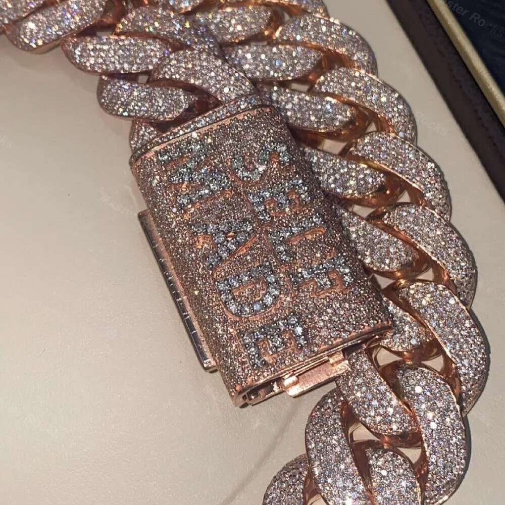 Rose Gold 24mm 5 Rows Vvs Dias Pass tester Sterling Sier Miami Cuban Chain Moissanite