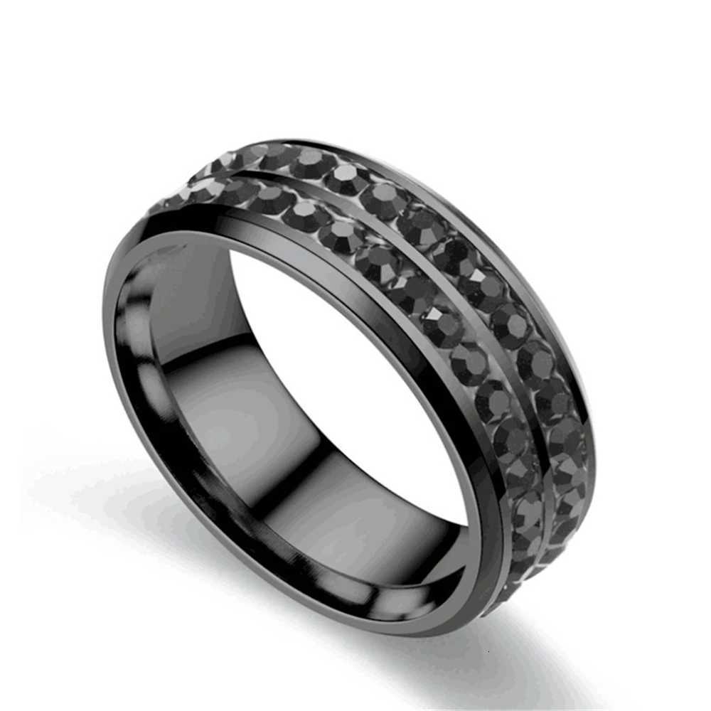 gorgeous Black Full Zircon Couple Ring Fashion Mens Stainless Steel Ring Elegant Womens Heart-shaped 2pcs Wedding Jewelry Gift W250812