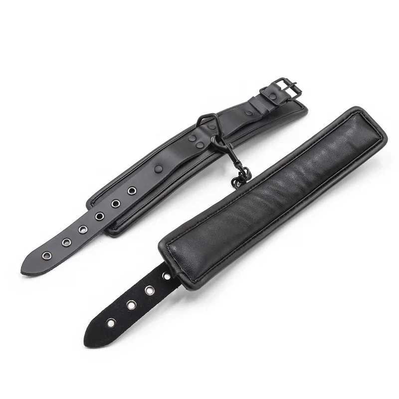 Black Genuine Leather Bdsm Bondage Set 3pcs Restraints Collars Ankle Cuffs Handcuffs For Sex Bondage Set Sex Toys For Adults XJ250813