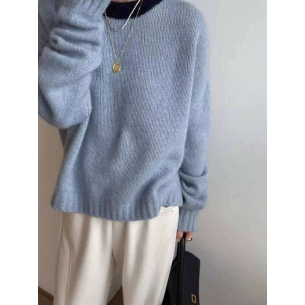 Matching Color Round Neck Pure Cashmere Women's Autumn And Winter Loose Thickened Knitted Wool Base Short Sweater 250813