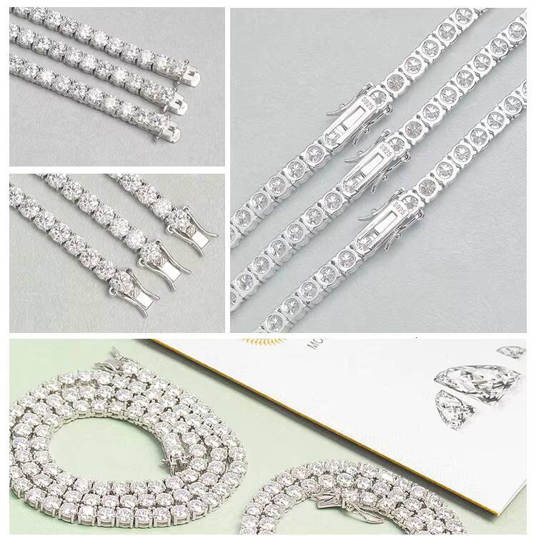 Redleaf Pass Diamond Tester 3mm 4mm 5mm Moissanite Tennis Necklace 925 Sterling Silver Hip Hop Tennis Chain