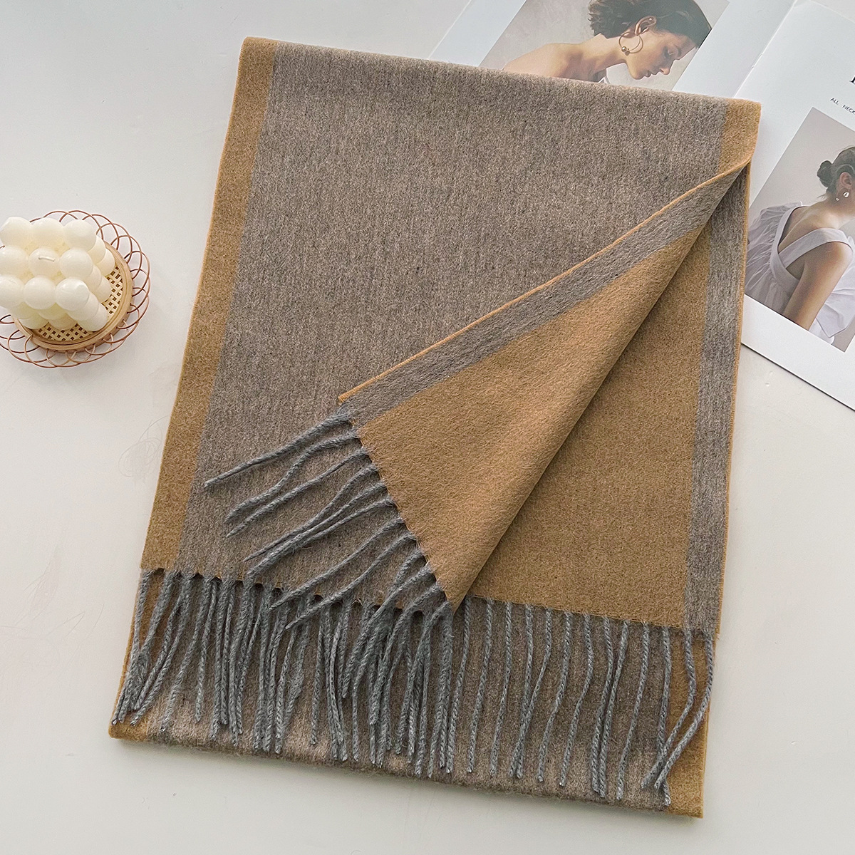 K1644 2025 new color matching 100% wool scarf autumn and winter all-match warm neck scarf couple atmosphere stylish shawl
