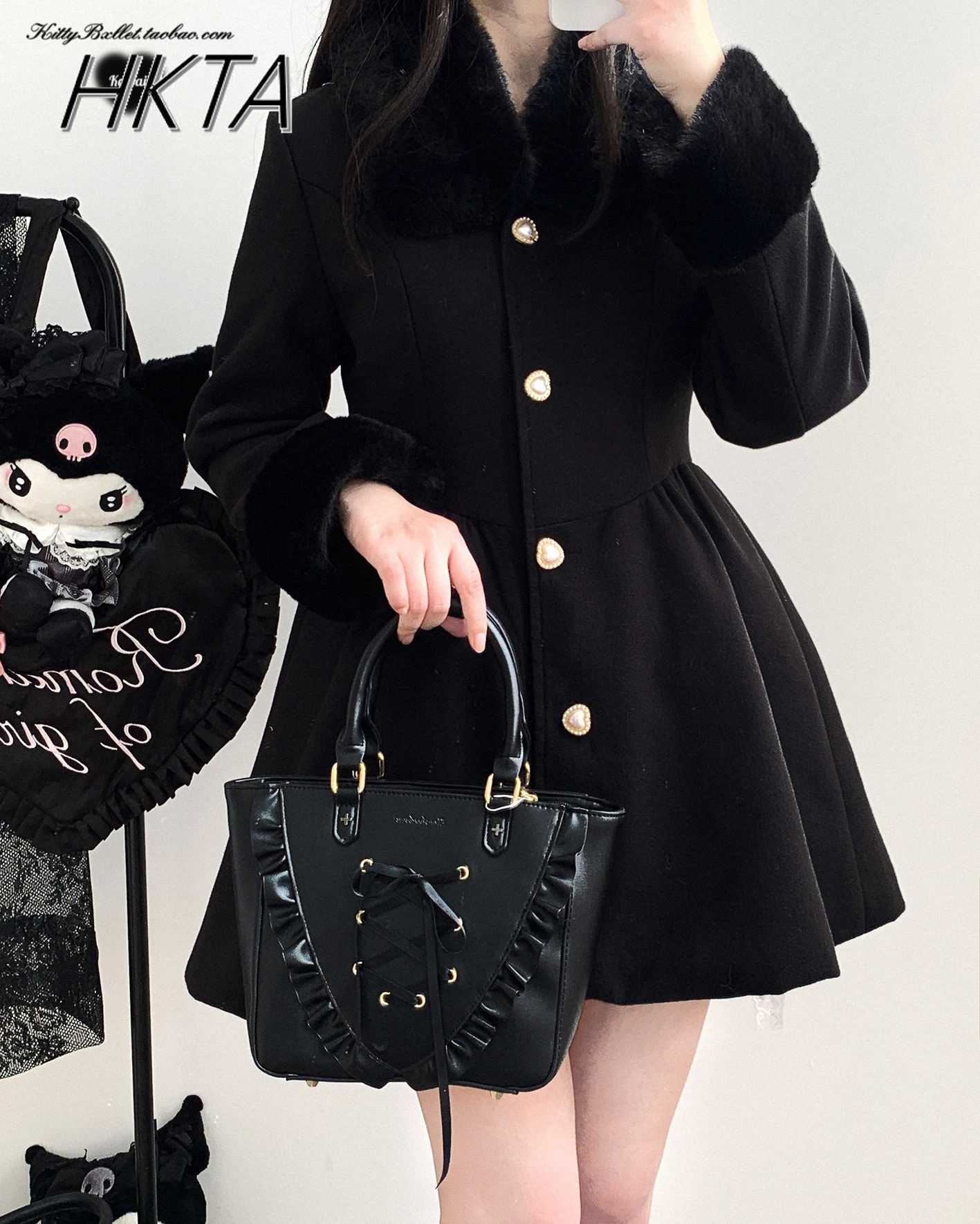 Original Japanese Sweet Imitation Woolen Coat Removable Fur Collar 2025 Winter Jacket Love Single-breasted Wool Overcoat Female Z250813