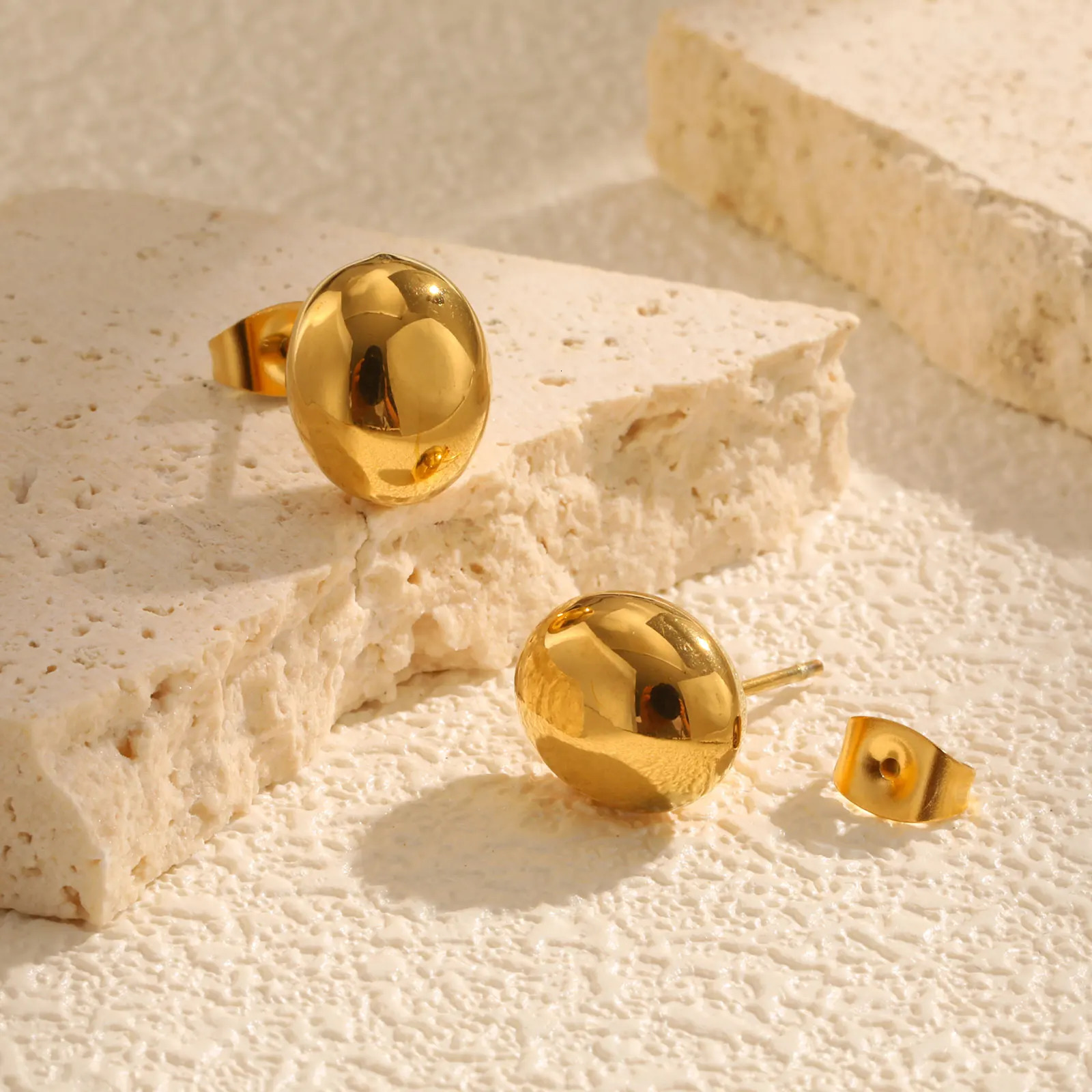 Chis Egg-shaped Stud Earrings for WomenGold Plated Stainless Steel Oval EarringsWaterproof Jewelry Mothers Day Gift 250812