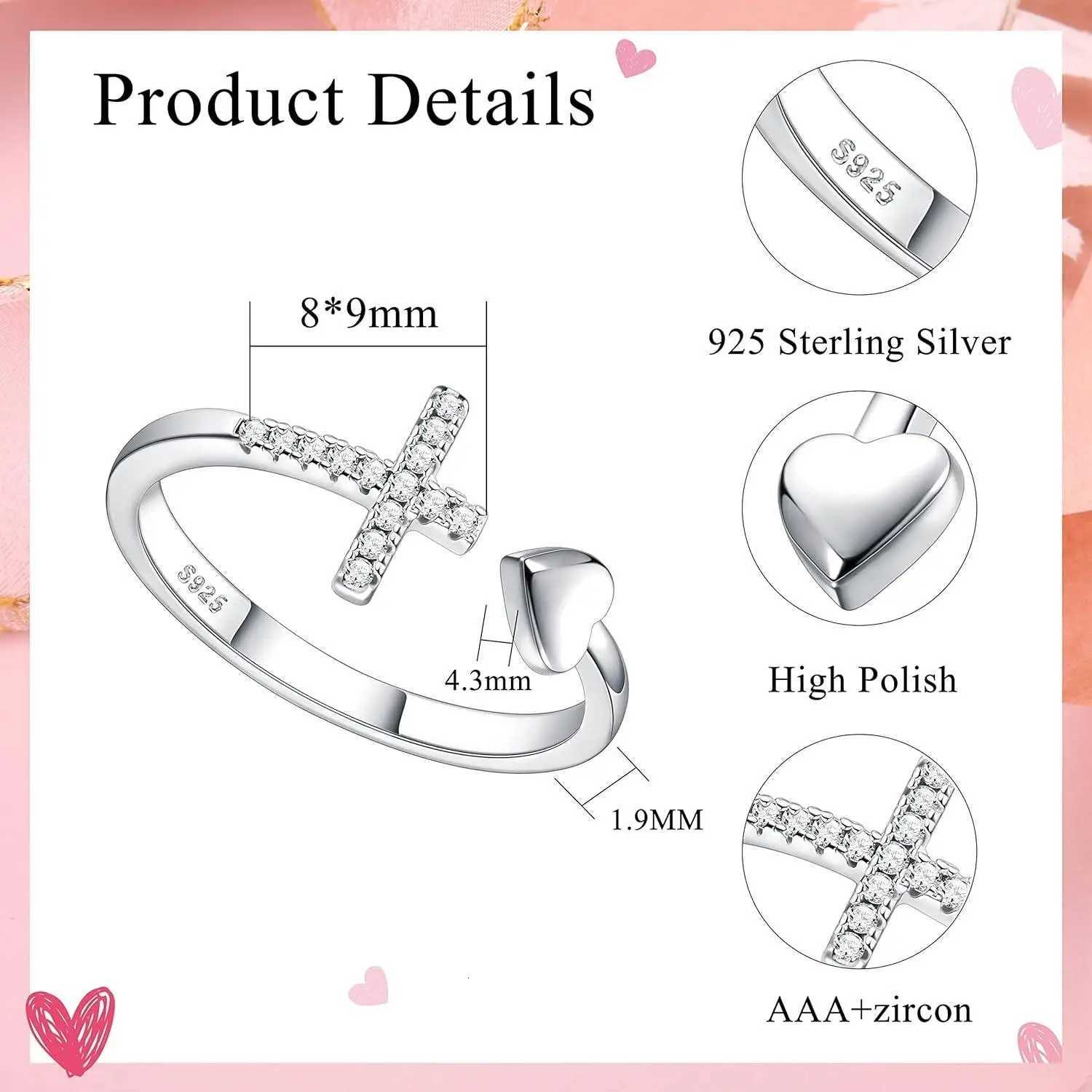 925 Sterling Silver Cross Ring for Women Stylish Adjustable Ring Stackable Shiny Cubic Zirconia Cross Ring with Box W250812