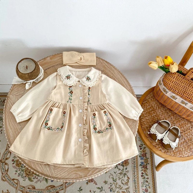 autumn baby clothing 07 year old female embroidered doll collar long sleeved shirt 250812