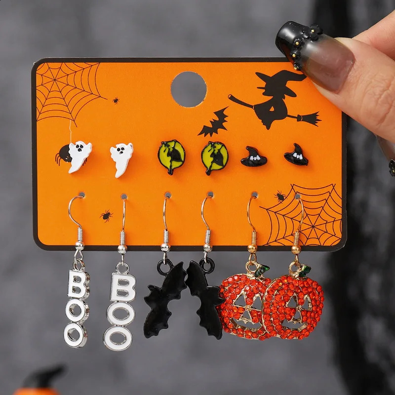 6pcs Earrings Set Halloween Earrings For Women Fashion Creative Jewelry Bat Ghost Pumpkin Black Cat Stud Earrings 250812
