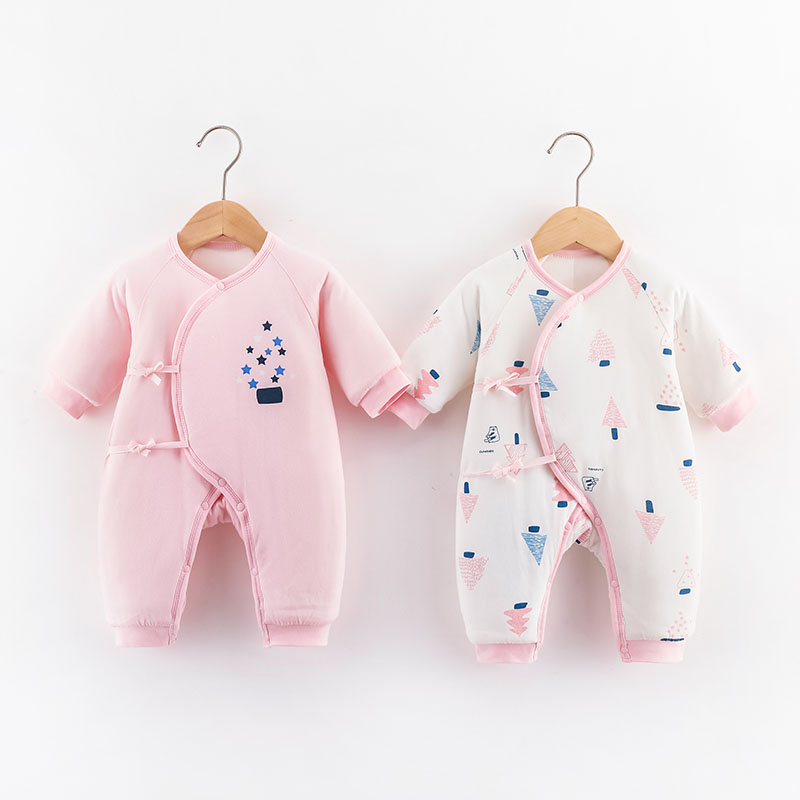 Thick Cotton-Filled Infant One-Piece Suit with Adjustable Cuffs for Cold Weather Protection