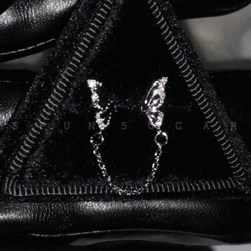 1PCS Sliver Color Butterfly Wing Chain Double Ear Hole Medical Titanium Steel Ear Bone Y2K Earring for Women Y250812