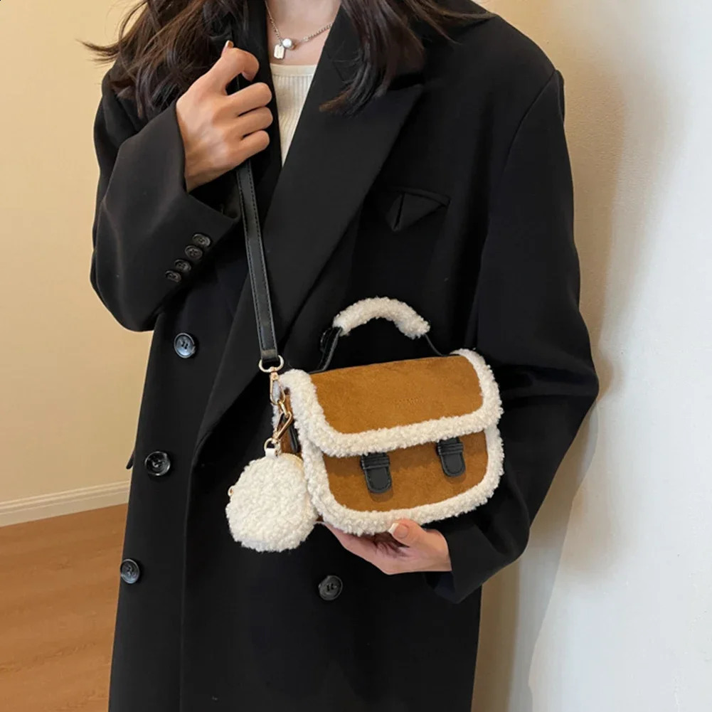 Autumn Winter Plush Shoulder Bag for Women Furry Crossbody Bag Fuzzy Pluffy Clutch Bag with Coin Purse Casual Faux Fur Handbags 250809
