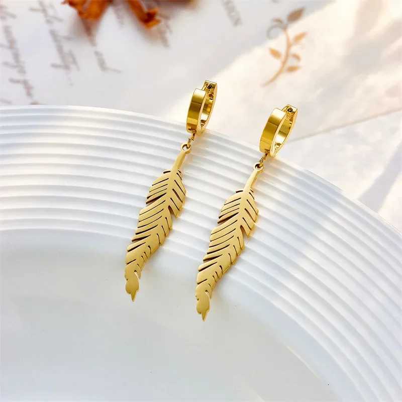 Minar High Quality 18K Gold PVD Plated Stainless Steel Anti Tarnish Rainbow Enamel Leaves Long Tassel Drop Earrings for Women Y250812