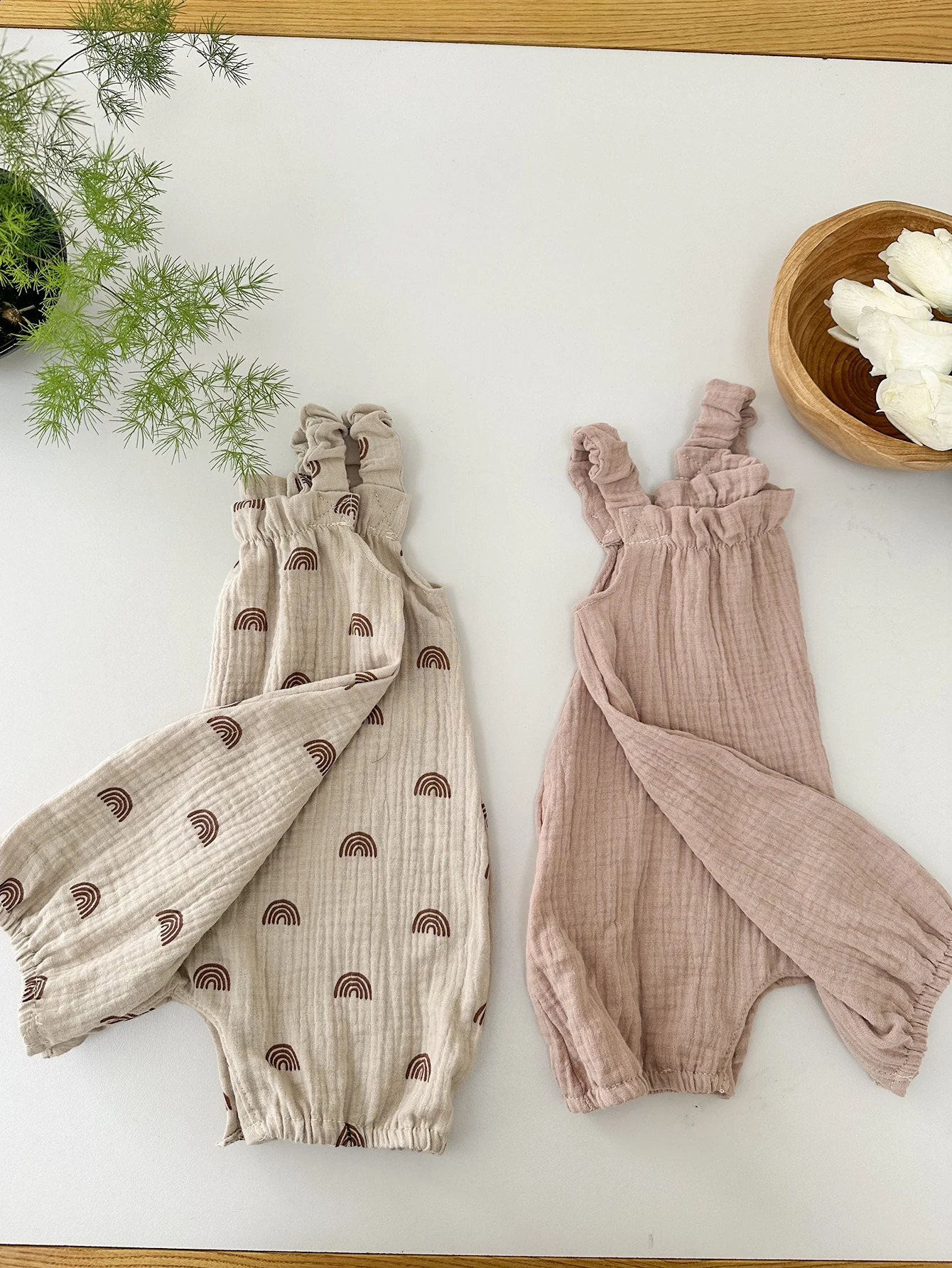 2pcs Baby Romper Suit Rainbow Dandelion Organic Cotton Sleeveless Sling Infant Overall Bodysuit Summer Straps Pants 250812