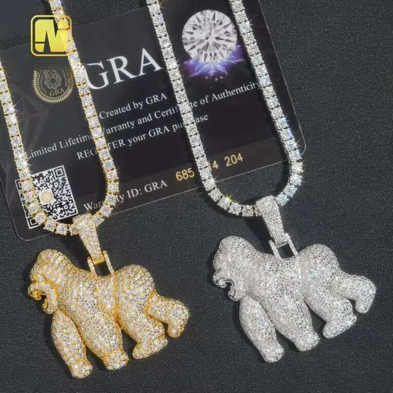 New Design Pass Tester Hip Hop Jewelry Sterling Sier VVS1 Moissanite Dia Gorilla Pendant Necklace
