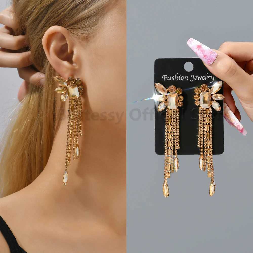 Classic Butterfly Decor Long Tassel Drop Earrings For Women Shiny Rhinestone Luxury Elegant Geometric Trendy Jewelry Female Gift Y250812