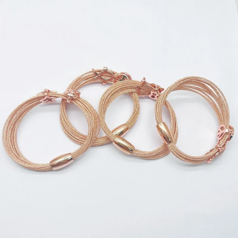 Fashion Womens Multilayer Chain Link Bracelet Woven Rope Bangle with Magnetic Clasp Metal Thread n Bear Fish Charm Jewelry 250812