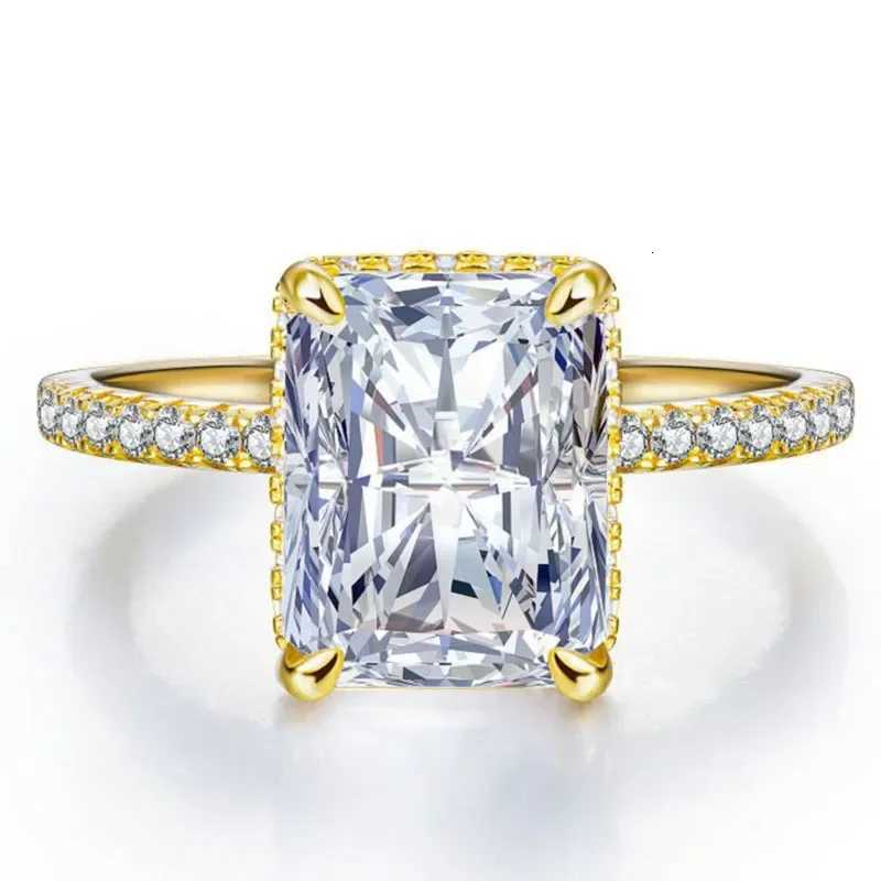 ELSIEUNEE Sparkling 925 Sterling Silver 4CT Radiant Cut High Carbon Diamond Wedding Bands Proposal Engagement Ring for Women Men W250812