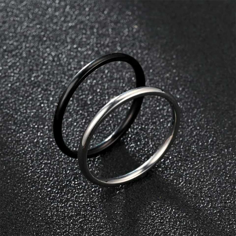 1pc 2mm Thin Classic Fashion Simple Stainless Steel High Polished Rings For Women Men Couple Finger Rings Jewelry Size 5 To 13 W250812