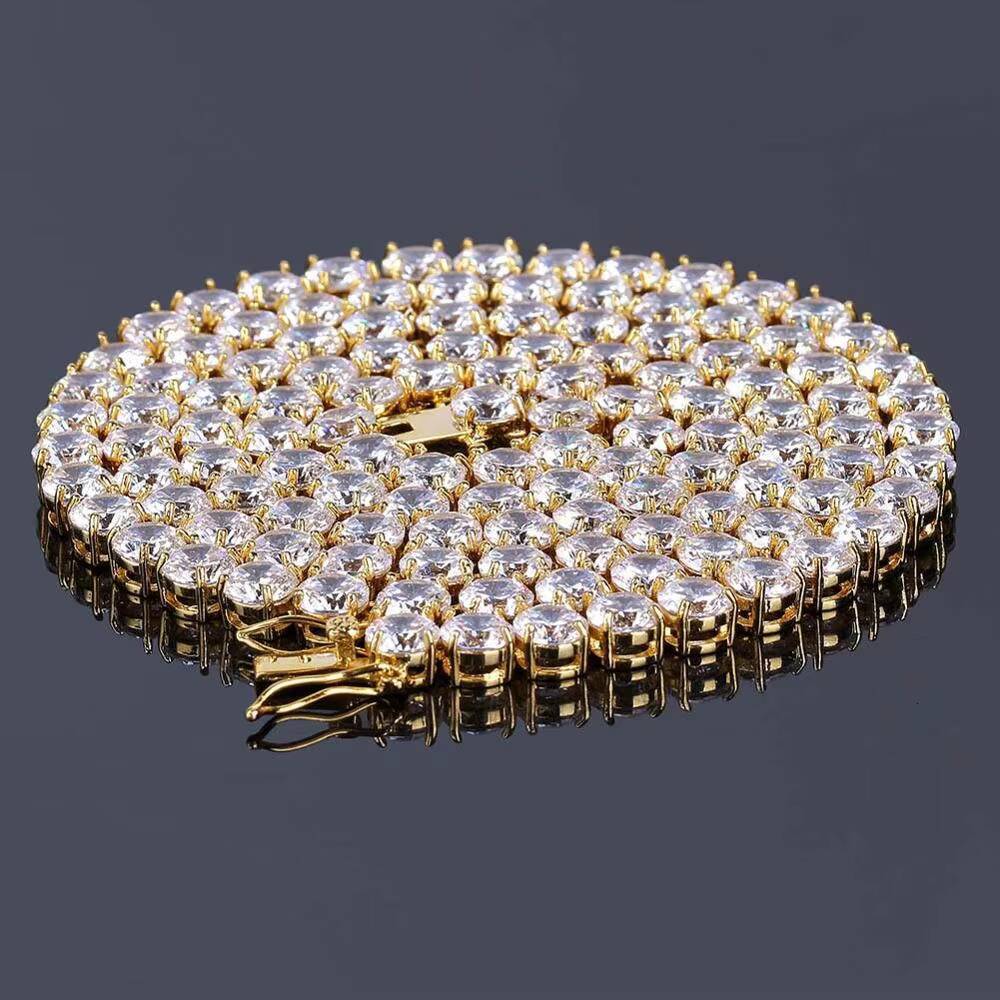 6mm Iced Out Zircon Gold Plated Diamond 925 Tennis Chain Cuba Link Chain Necklace Hip Hop Jewelry Men CZ Necklace Link
