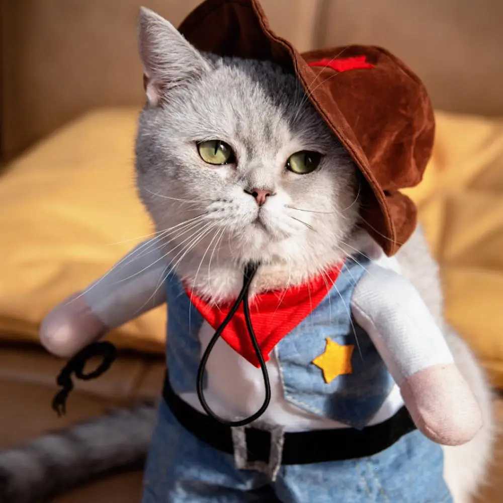 Halloween Dog Cat Costumes Western Cowboy Uniform with Hat Funny Pet Cowboy Outfit Funny Costume Clothing for Cats Small Dogs A4W6 XJ250813