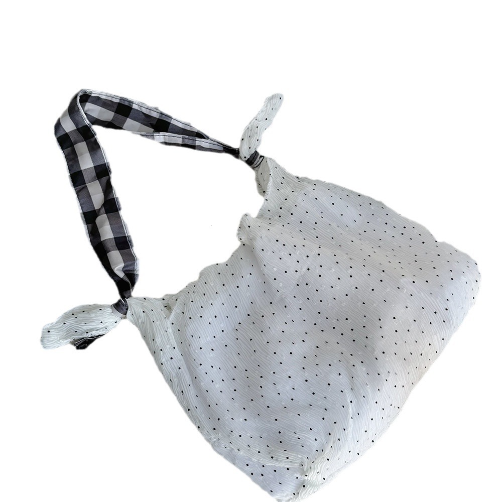 Lightweight Mesh Lazy Style Single Tote Polka Dot Chiffon Color Block Plaid Wide Shoulder Strap Cute Student Bag for Women ddmymarket